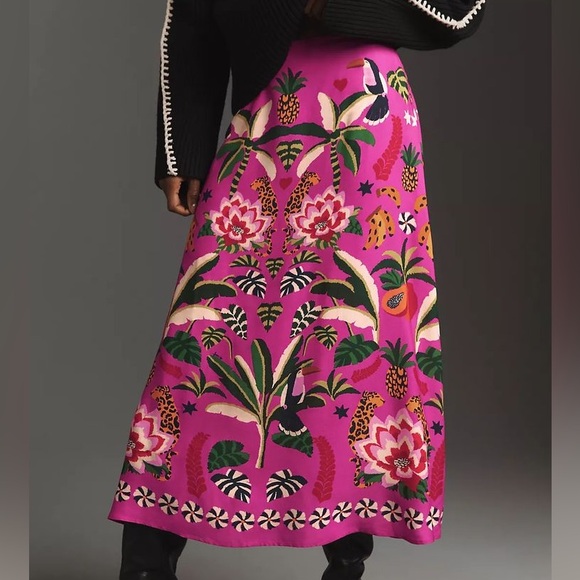Farm Rio for Anthropologie Leopard Floral Skirt Size Small Retail $158 - Picture 1 of 16